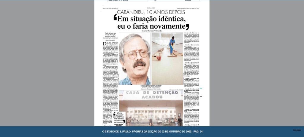 Entrevista do Capitão Ubiratã Guimarães para o jornal.