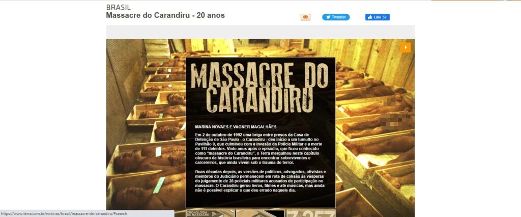 Print do site Terra sobre os 20 anos do massacre do Carandiru