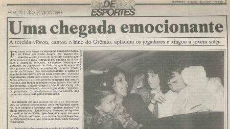 Imagem de uma edição da Gazeta de Esportes noticiando a chegada de Cuca ao Brasil em 1989