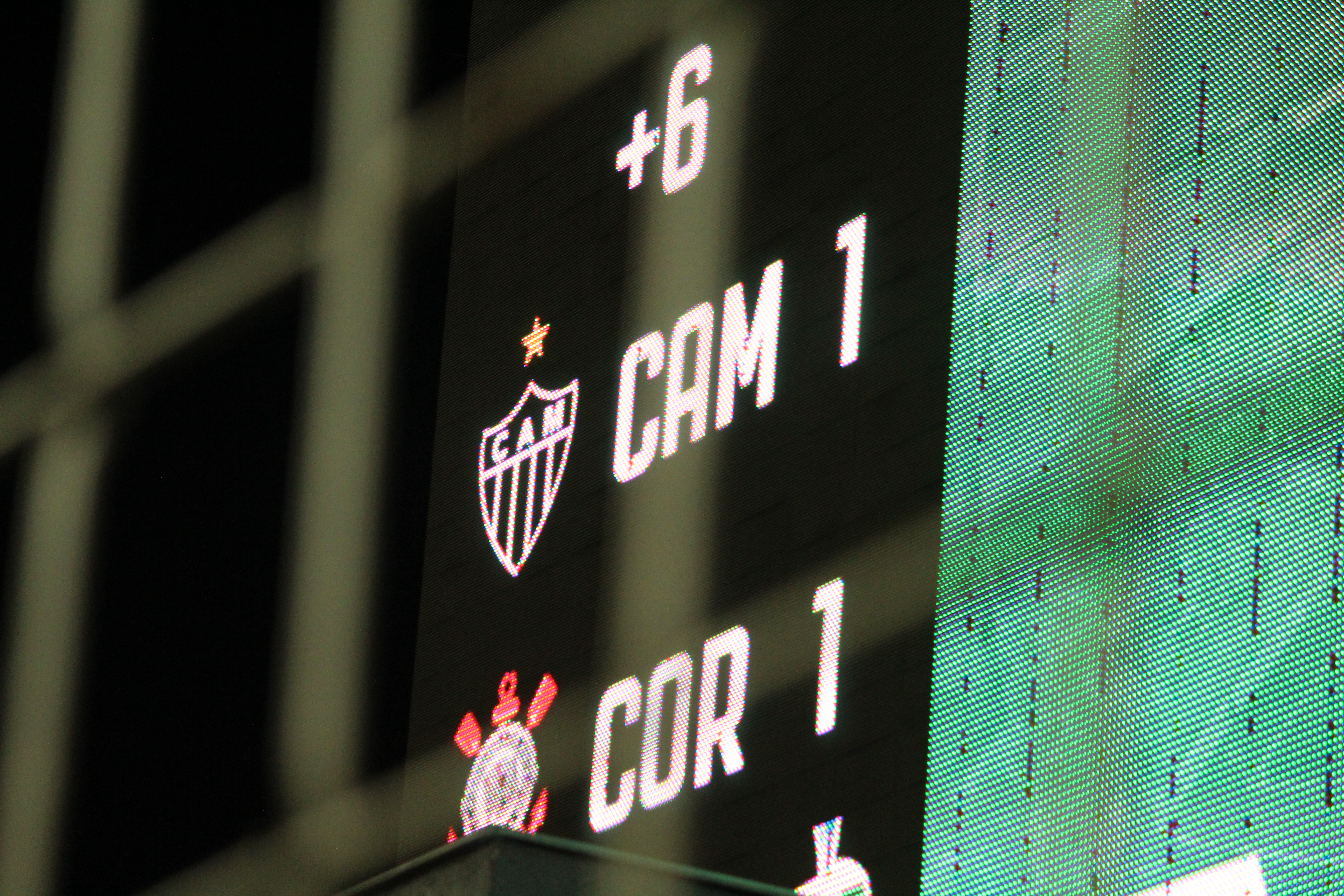 Placar mostra empate entre Atlético MG e Corinthians.