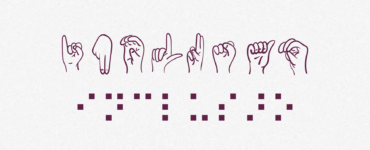 Banner arte e inclusão com a palavra inclusão representada pelo alfabeto em Libras e em Braille.