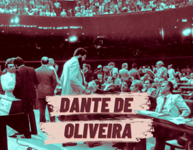 Deputados, entre os quais Dante de Oliveira, autor da emenda das diretas, reunidos no Plenário da Câmara em 25/26 de abril de 1984.