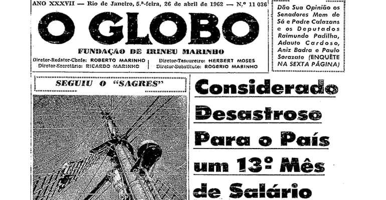 foto de jornal antigo com dizeres sobre a implementação do 13o salário