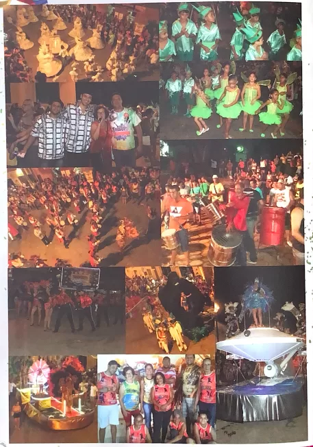 Página com fotos de pessoas com adornos e roupas carnavalescas.