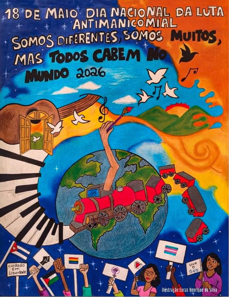 Cartaz criado Lucas Henrique da Silva, do Centro de Convivência Oeste, com o tema “Somos diferentes, somos muitos, mas todos cabem no mundo”